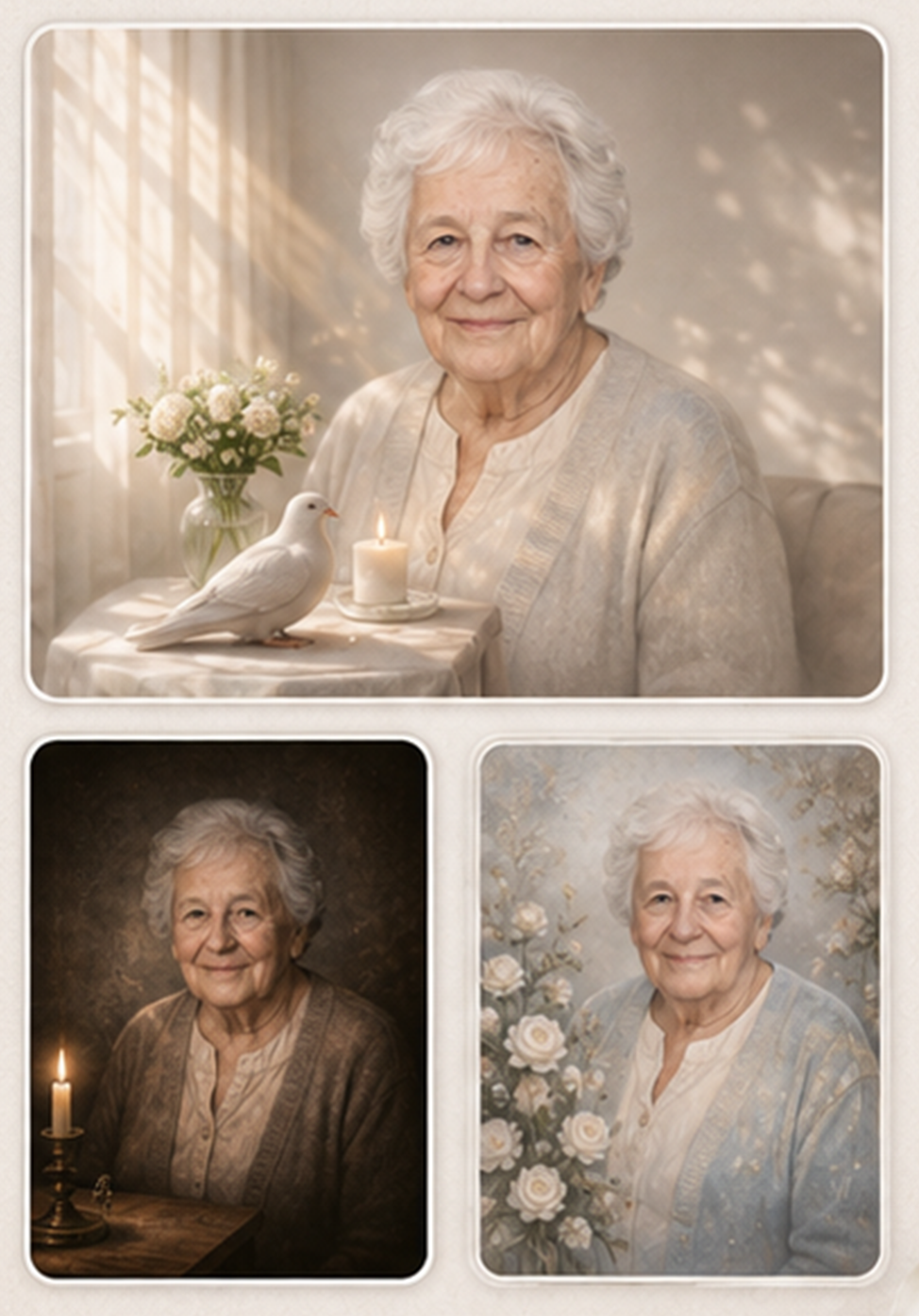 Drei künstlerisch gestaltete Portraitvarianten einer älteren Frau